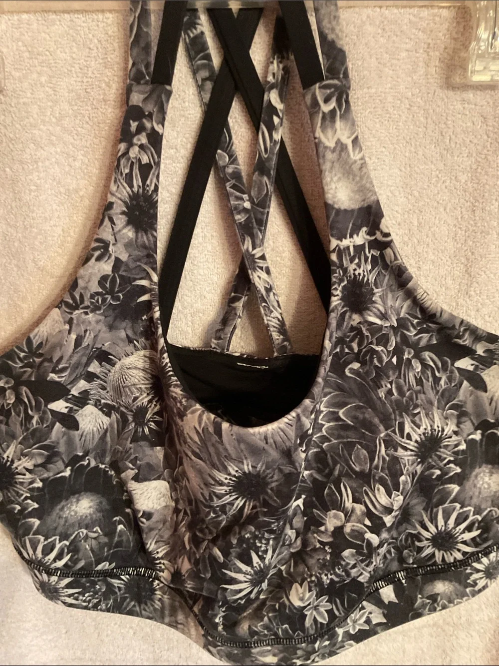 lululemon athletica Black & White Floral Crossback Sports Bra